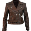 Women Nancy Brown Genuine Leather Biker Jacket Front