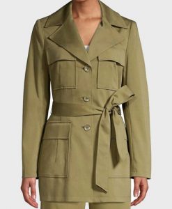 9-1-1 S04 Athena Grant Mid Length Green Cotton Coat Front