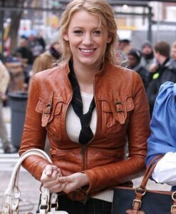 Gossip Girl Blake Lively Brown Leather Jacket