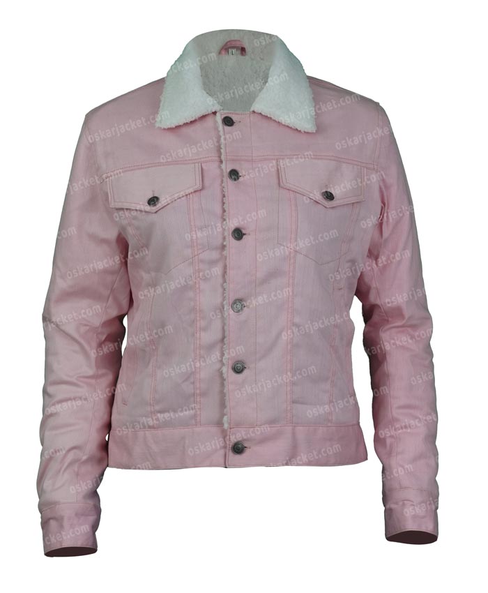 Gossip Girl Whitney Peak Pink Sherpa Denim Jacket Front Image