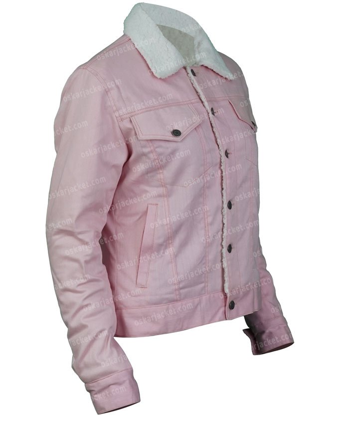 Gossip Girl Whitney Peak Pink Sherpa Denim Jacket Side Image