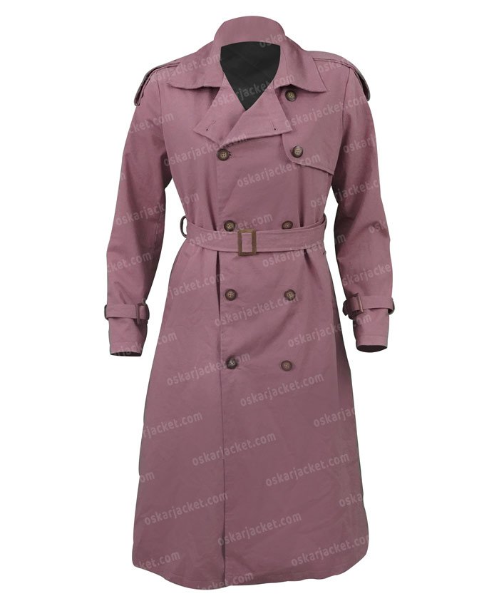 Killing Eve Villanelle Pink Double Breasted Cotton Trench Coat Front