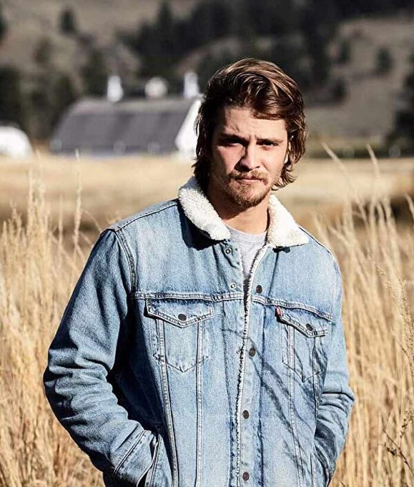  Luke Grimes Yellowstone Denim Blue Fur Collar Jacket
