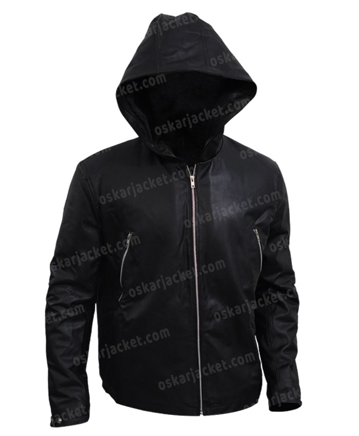 Power Joseph Sikora Black Leather Hooded Jacket - Oskar Jacket
