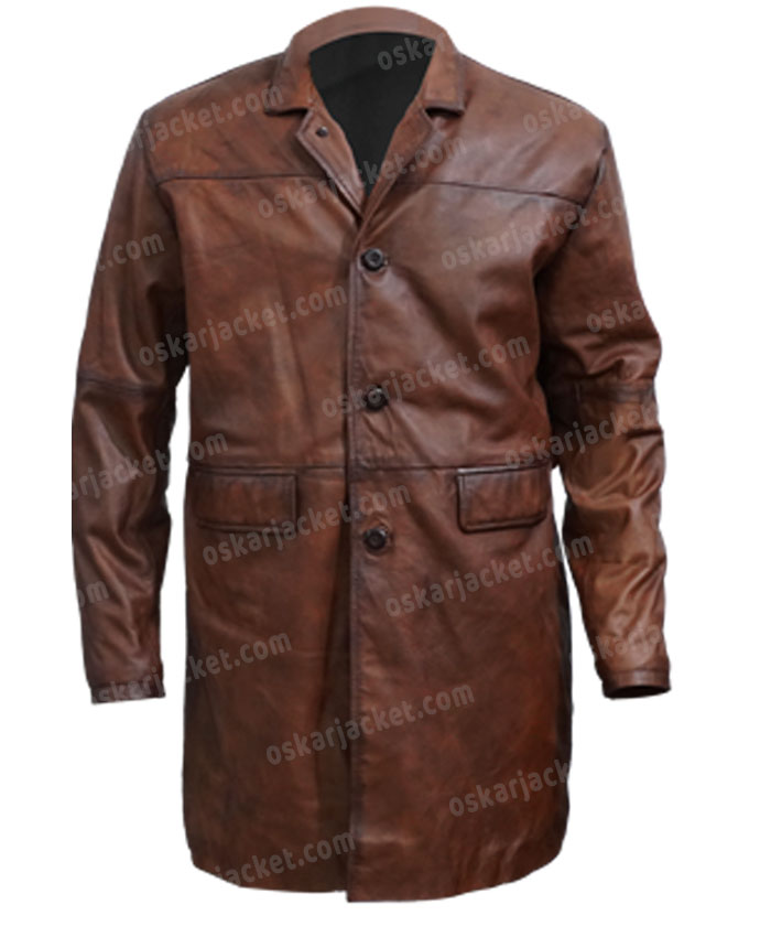 Red Notice Dwayne Johnson Brown Distressed Leather Coat