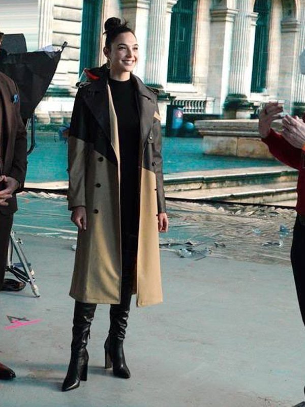 Red Notice Gal Gadot Black & Brown Wool Trench Coat