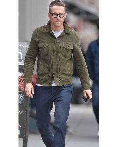 Red Notice Ryan Reynolds Green Suede Leather Jacket 2