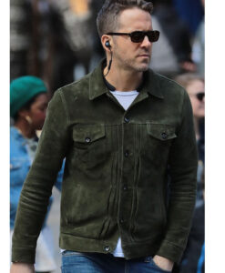 Red Notice Ryan Reynolds Green Suede Leather Jacket