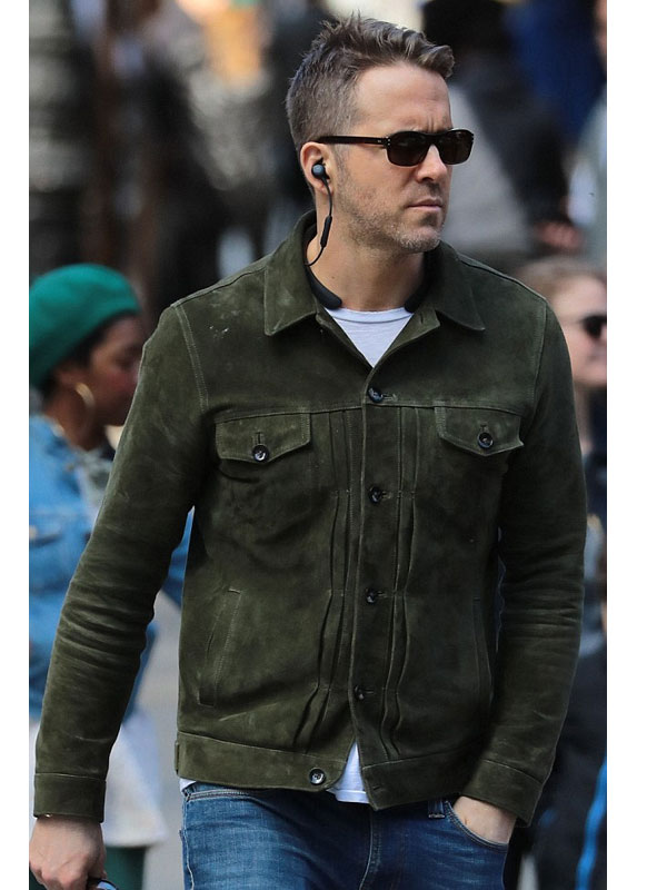 Red Notice Ryan Reynolds Green Suede Leather Jacket
