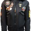 Top Gun MA-1 Flight Black Leather Patched Bomber Jacket front