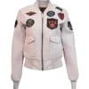 Women’s Top Gun Light Pink Leather Bomber Jacket