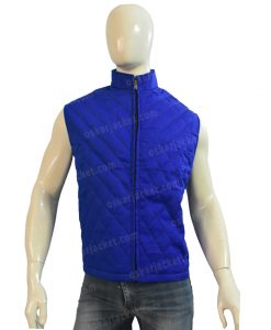 Yellowstone John Dutton Quilted Cotton Blue Vest Front