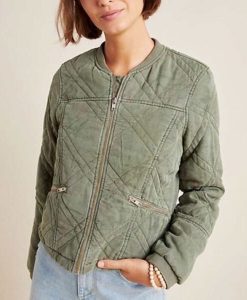 Behind Her Eyes Louise Green Cotton Bomber Jacket Front