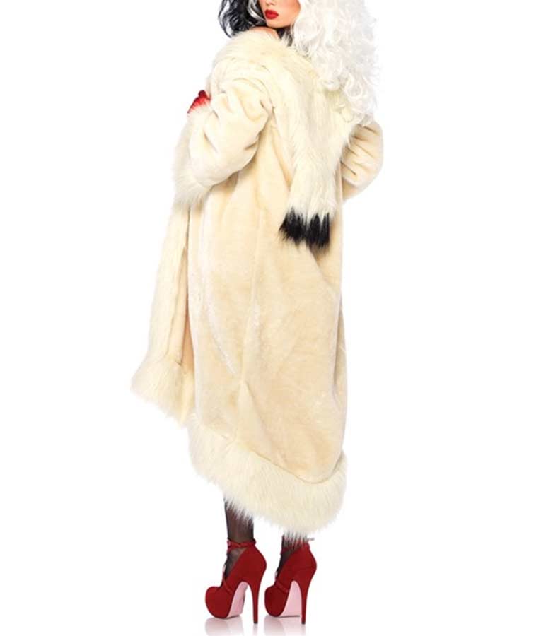 Cruella 2021 Cruella De Vil Cream Fur Coat Back