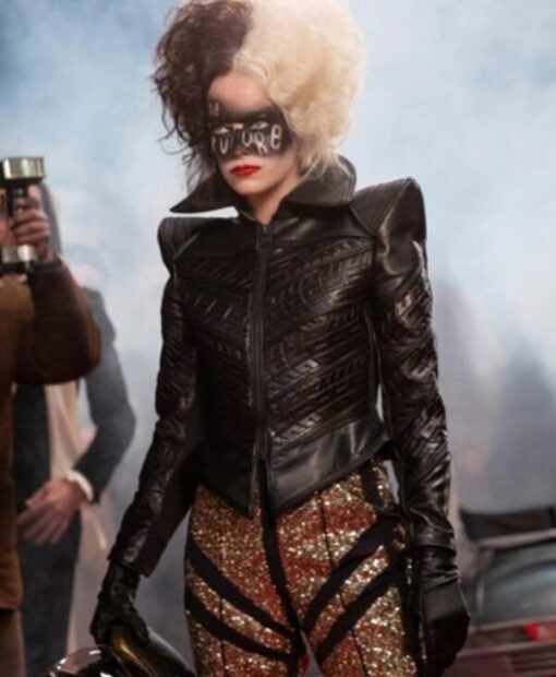 Cruella 2021 Emma Stone Genuine Leather Black Jacket