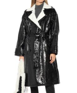Dynasty S03 Elaine Hendrix Black Leather Shearling Coat