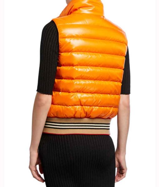 Dynasty S03 Elizabeth Gillies Orange Puffer Vest Back