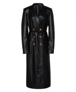 Dynasty S03 Fallon Carrington Black Leather Trench Coat Front