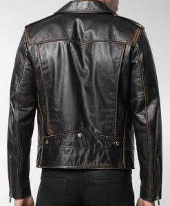 Dynasty S04 Sam Flores Black Leather Biker Jacket Back