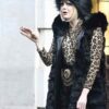 Emma Stone Cruella 2021 Black Hooded Fur Coat Front