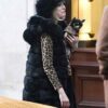 Emma Stone Cruella 2021 Black Hooded Fur Coat Side