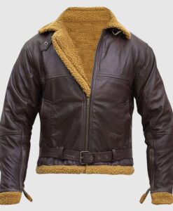 Men Flying Aviator Shearling Fur B3 Bomber Leather Jacket Front