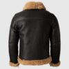 Mens Battle B3 Bomber Shearling Fur Black Leather Jacket Back