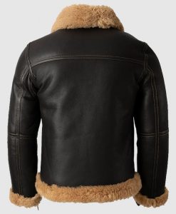 Mens Battle B3 Bomber Shearling Fur Black Leather Jacket Back
