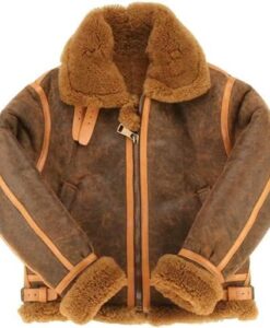 Mens RAF B3 Aviator Brown Shearling Fur Leather Flight Jacket Front