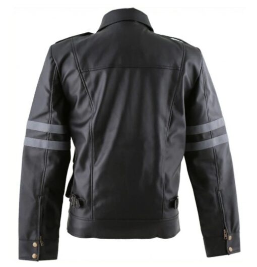 Resident Evil 6 Leon Kennedy Black PU Leather Jacket Back