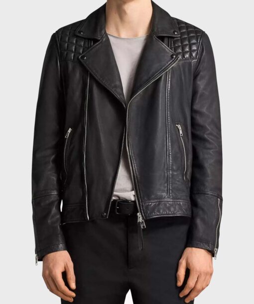 SexLife Brad Simon Black Quilted Biker Leather Jacket Front