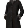 Women Shearling Sheepskin Coat with Detachable Faux Fur Hood Front