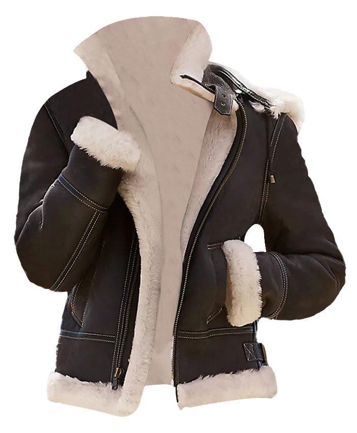 Women Sheepskin B3 Bomber Brown Hooded Jacket Front