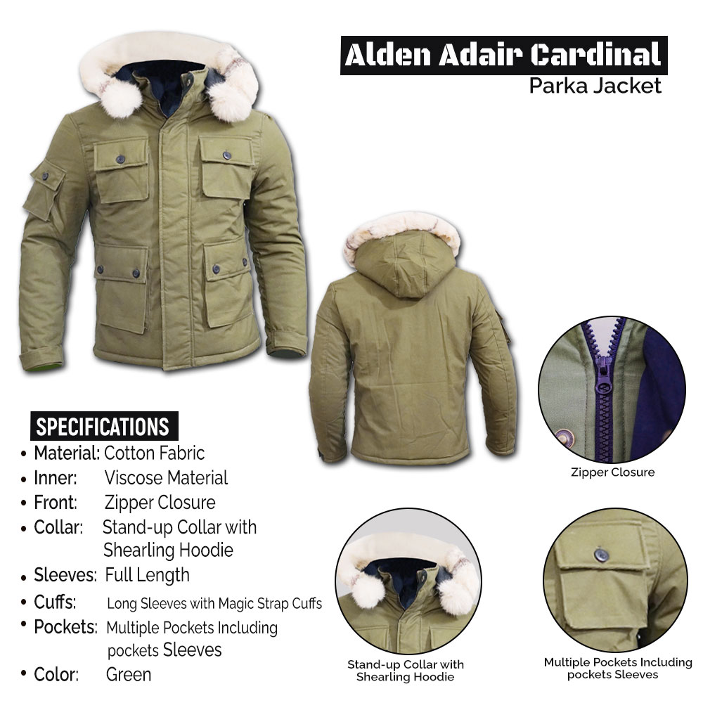 Alden Adair Cardinal Josh Green Parka Hooded Jacket Infographics