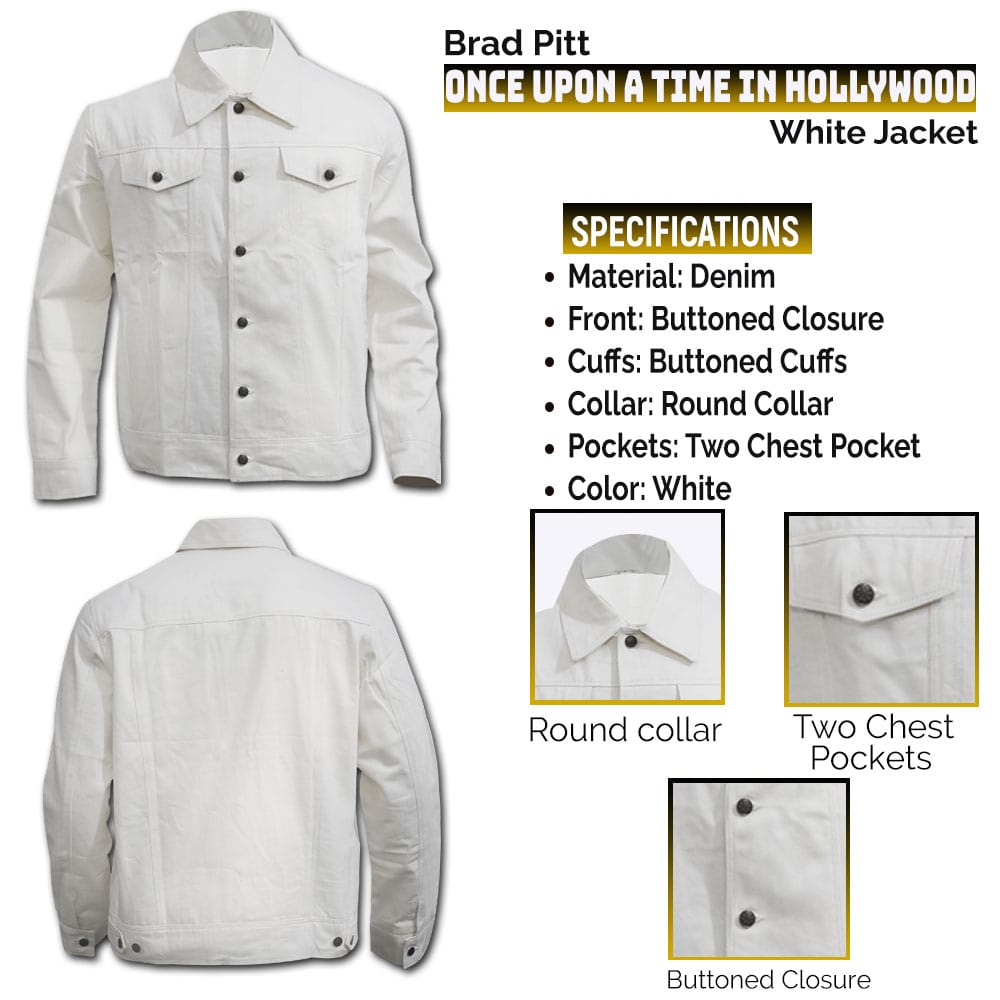 Brad Pitt Once Upon A Time In Hollywood Trucker Denim Jacket Infographics