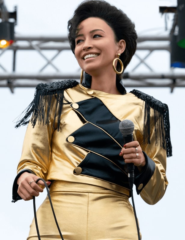Christian Serratos Selena Golden Leather Cropped Jacket