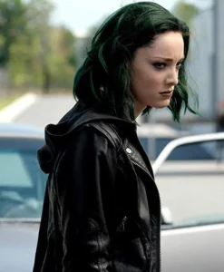 Emma Dumont The Gifted Black Leather Cropped Jacket Side
