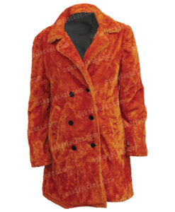 Friends S05 Lisa Kudrow Orange Faux Fur Long Coat Shoot