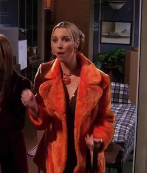 Friends S05 Lisa Kudrow Orange Faux Fur Long Coat
