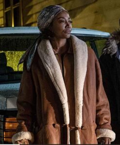 Patina Miller Power Book III Brown Leather Shearling Coat