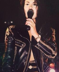 Selena Quintanilla Biker Leather Black Jacket Front