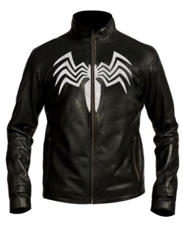 Spiderman 3 Venom Black Leather Slimfit Jacket Front