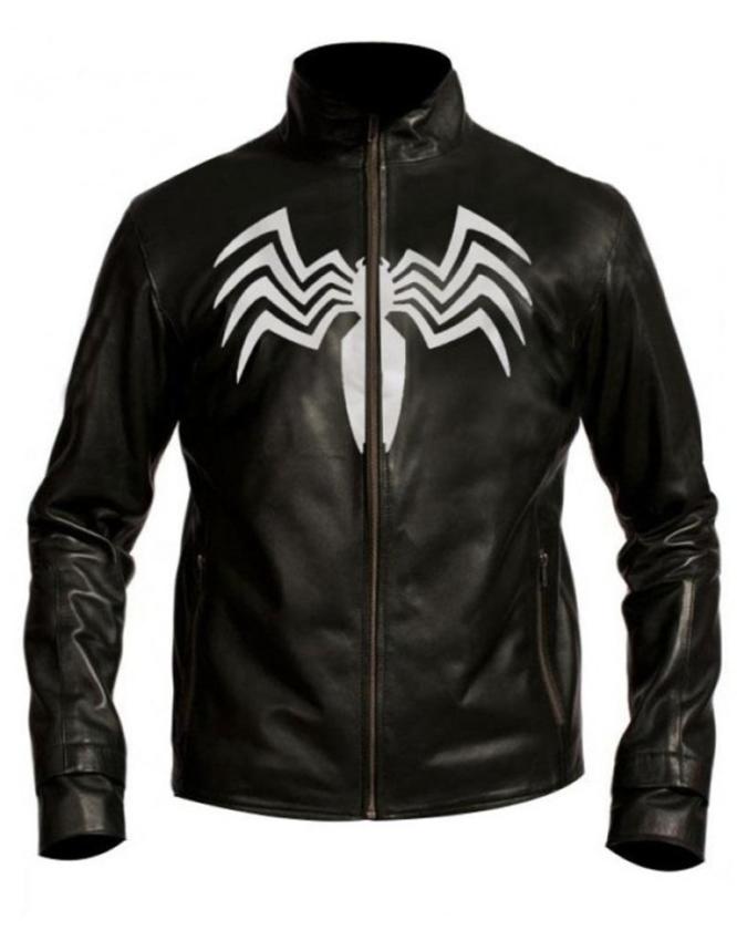 Spiderman 3 Venom Black Leather Spider Jacket Front