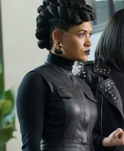 The Gifted Reeva Payge Sleeveless Black Leather Long Coat Side