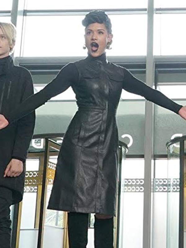The Gifted Reeva Payge Sleeveless Black Leather Long Coat