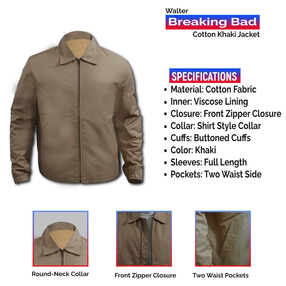 Breaking Bad Walter Cotton Zip Up Khaki Jacket Infographics OJ
