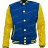 Mens Baseball Blue and Yellow Letterman Varsity Jacket Front