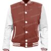 Mens Baseball Style Brown and White Wool Letterman Jacket Front