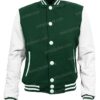 Mens Green and White Football Wool Letterman Jacket Front