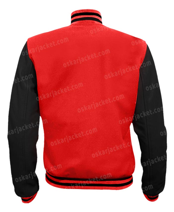 Mens Leather Sleeves Red and Black Letterman Jacket - Oskar Jacket